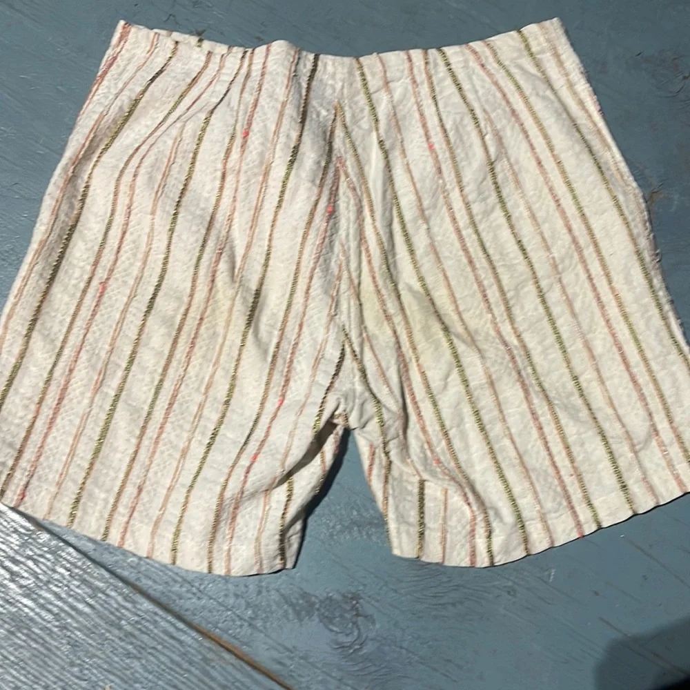 Johnny Was Workshop Shorts S EUC linen striped tie front tassel